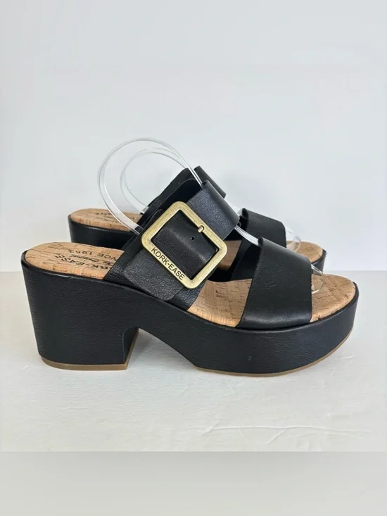 Kork Ease Taige Black Leather Platform Slide Sandals 8 - Picture 6 of 9